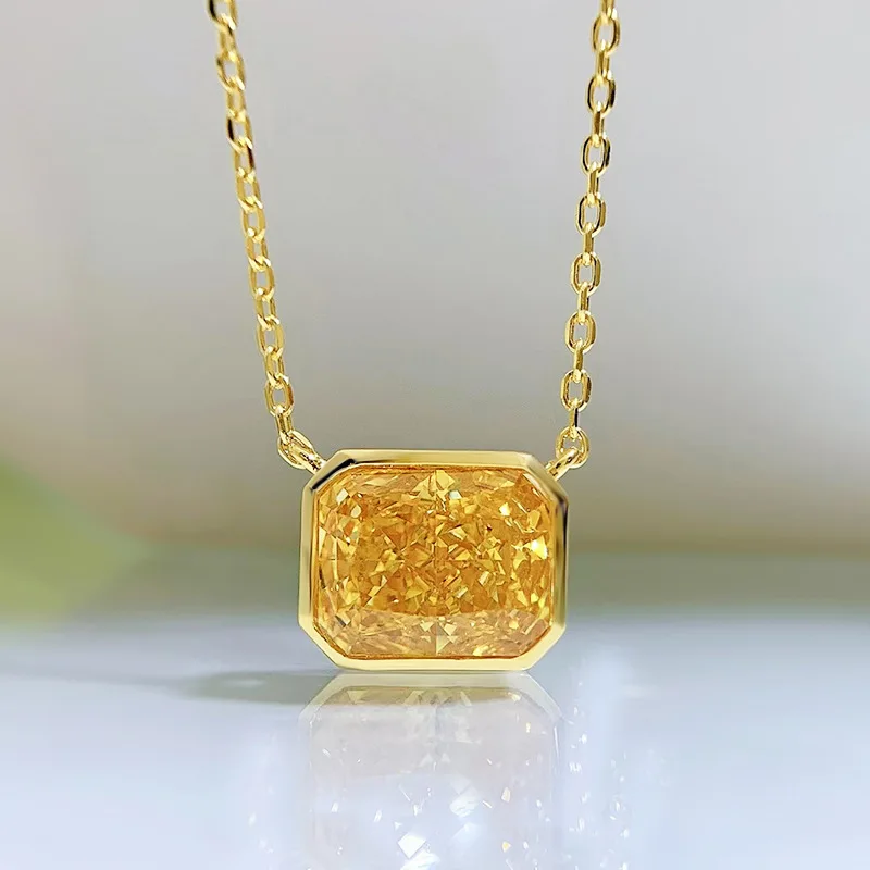 S925 Silver Necklace Small Fragrant Wind Versatile Necklace Yellow Diamond Pendant Elegant Neckchain Jewelry