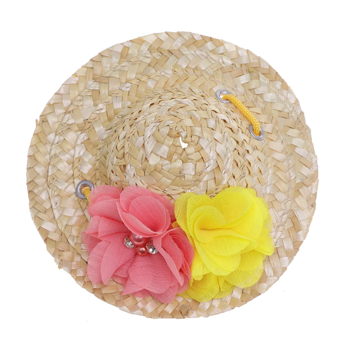 

Pets Straw Hat Dog Cat Size S Straw Ribbon Lace Material Lightweight Adjustable Chin Strap Sunhat Party Decoration Pet Dog Hat