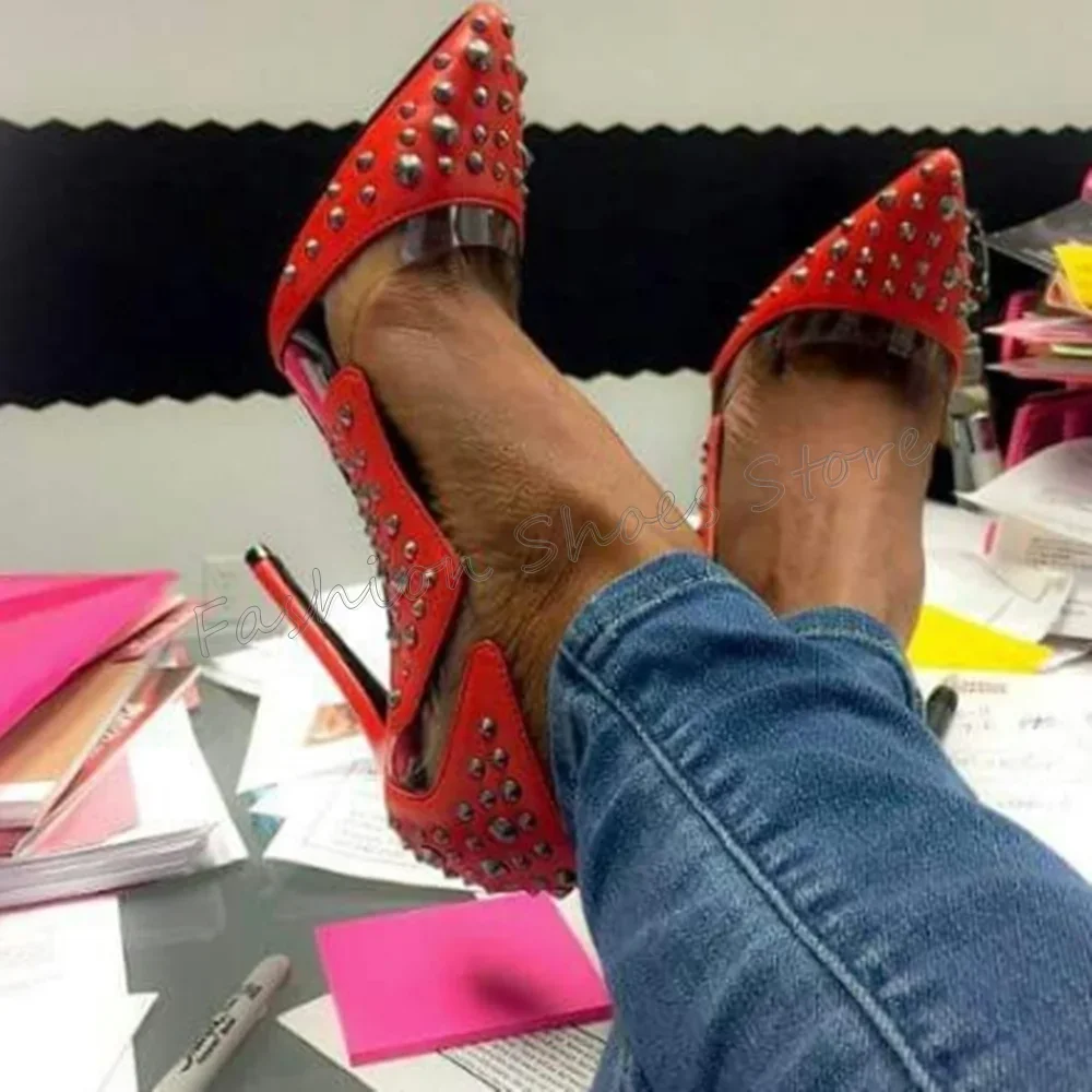 

Red Rivet Decor Pointed Toe Pumps Comfortable Stilettos High Heels High Heel Shoes for Women Heels 2025 New Zapatos Para Mujere
