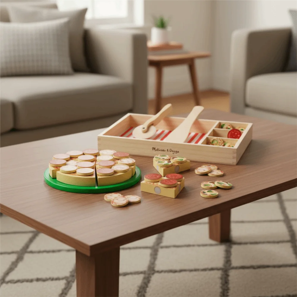 Food Learning Simulated Pizza Role Play Game Fruit and Vegetable Pretend Play Kitchen Set Play House Wooden