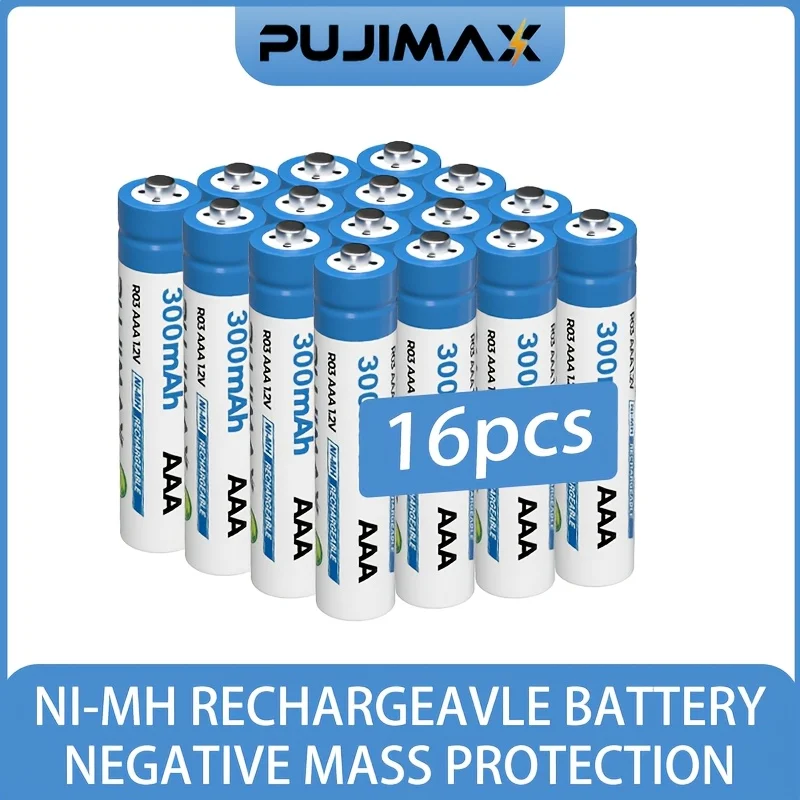 PUJIMAX 40/32/16 Nickel-Metal-Hydride Batteries, with a Voltage of 1.2 Volts, in AAA Battery Size, a Capacity of 300 Milliampere