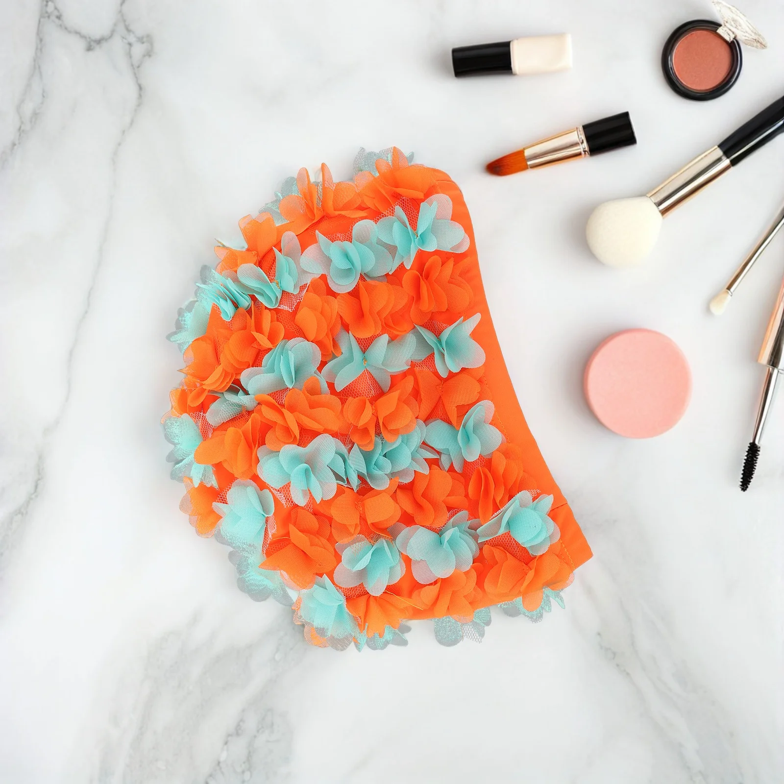 قبعة سباحة نسائية على شكل زهرة، قبعة سباحة مرنة من النايلون قابلة للتنفس، قبعة سباحة للشعر الطويل، قبعة سباحة للشاطئ في الهواء الطلق