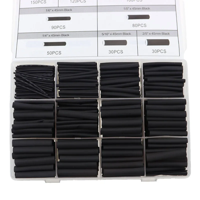 560PCS/Box Thermoresistant tube Shrink wrapping 2:1 Black heat shrink Sleeving set Wire Cable Polyolefin Wrap Tubing