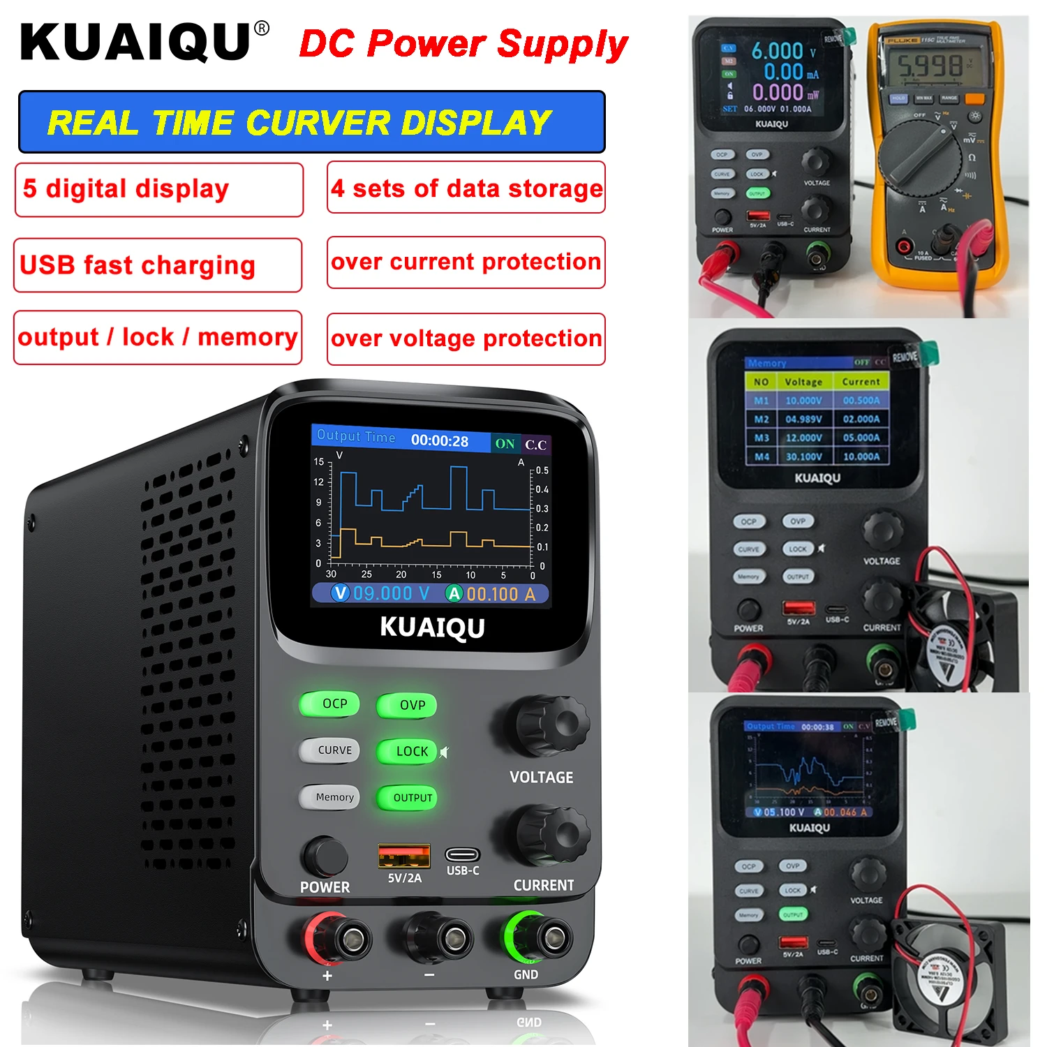 

AC to DC Lab Power Supply 30V 10A Adjustable Bench Power Source 60V 5A 120V 3A For Mobile Phone Repair Battery USB Fast Charging