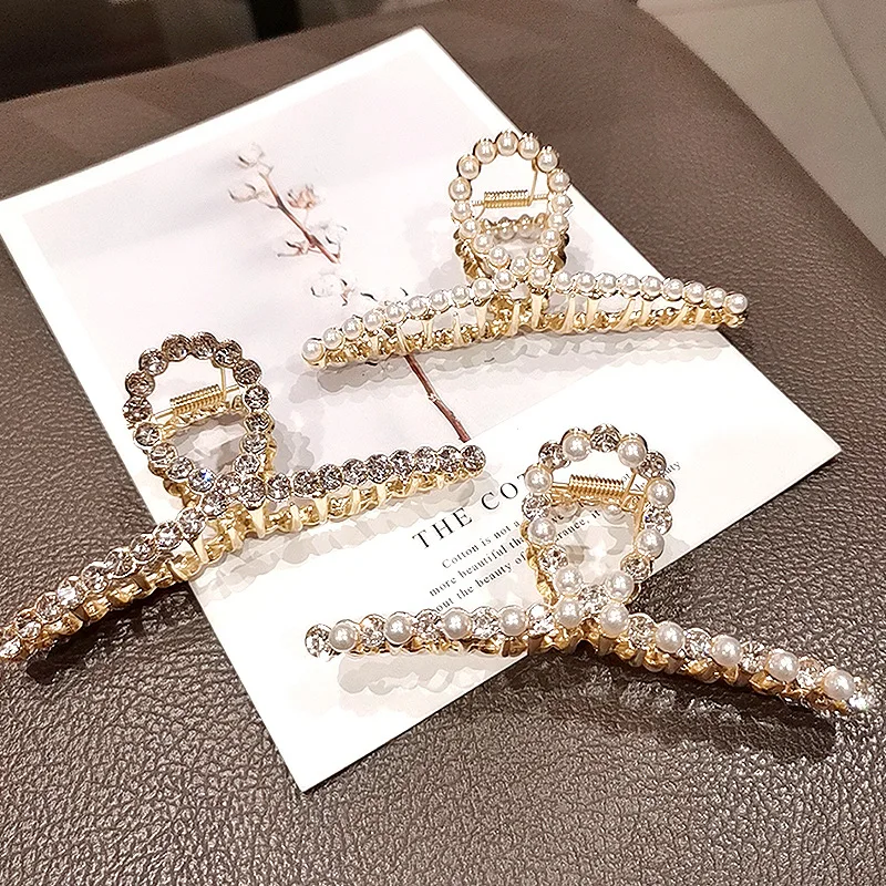 2023 New Fashion Metal Large Medium Colored Pearl Rhinestone Hairpin Pan Hair Claw for Women Girl Hair Accessories Headwear