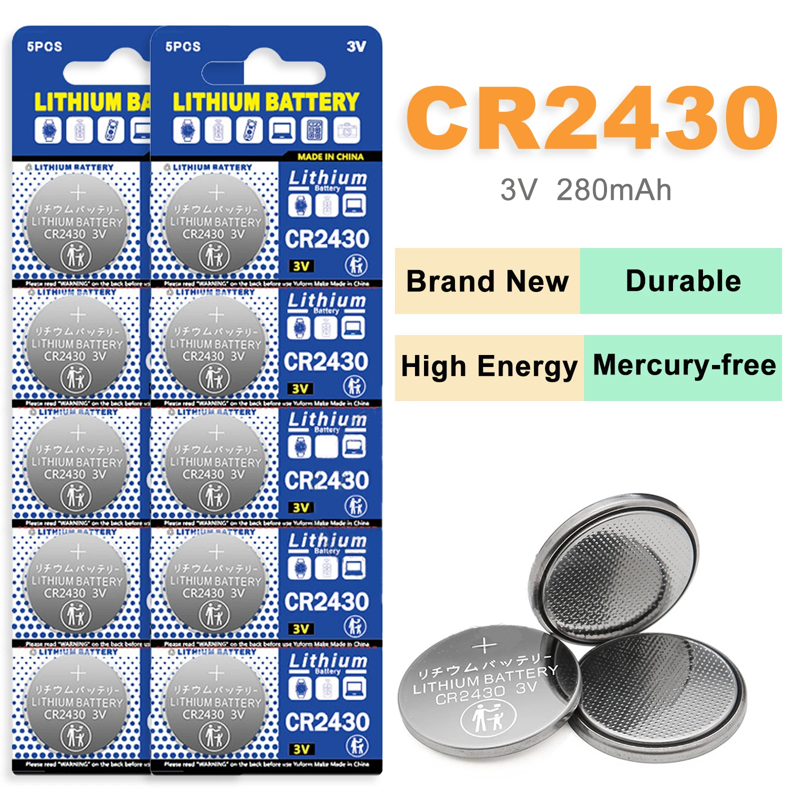 5PK/10PK CR2430 Lithium Button Battery CR 2430 DL2430 BR2430 3V Coin Cell Watch Batteries For Toys Clock Remote Control Car Key