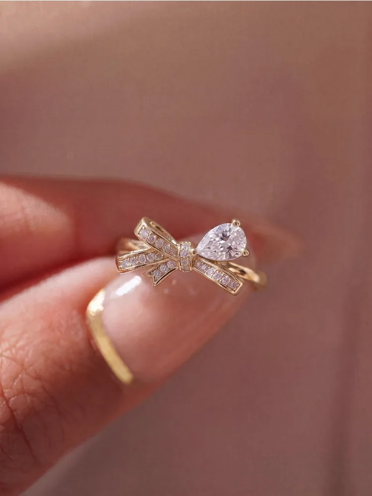 Modischer Schmetterlingsknoten-Wassertropfen-Zirkonring für Damen, 925 Sterling Silber, Verlobungs- und Hochzeitsring, Luxus, Hochwertiger Edel-Schmuck – Detail 3