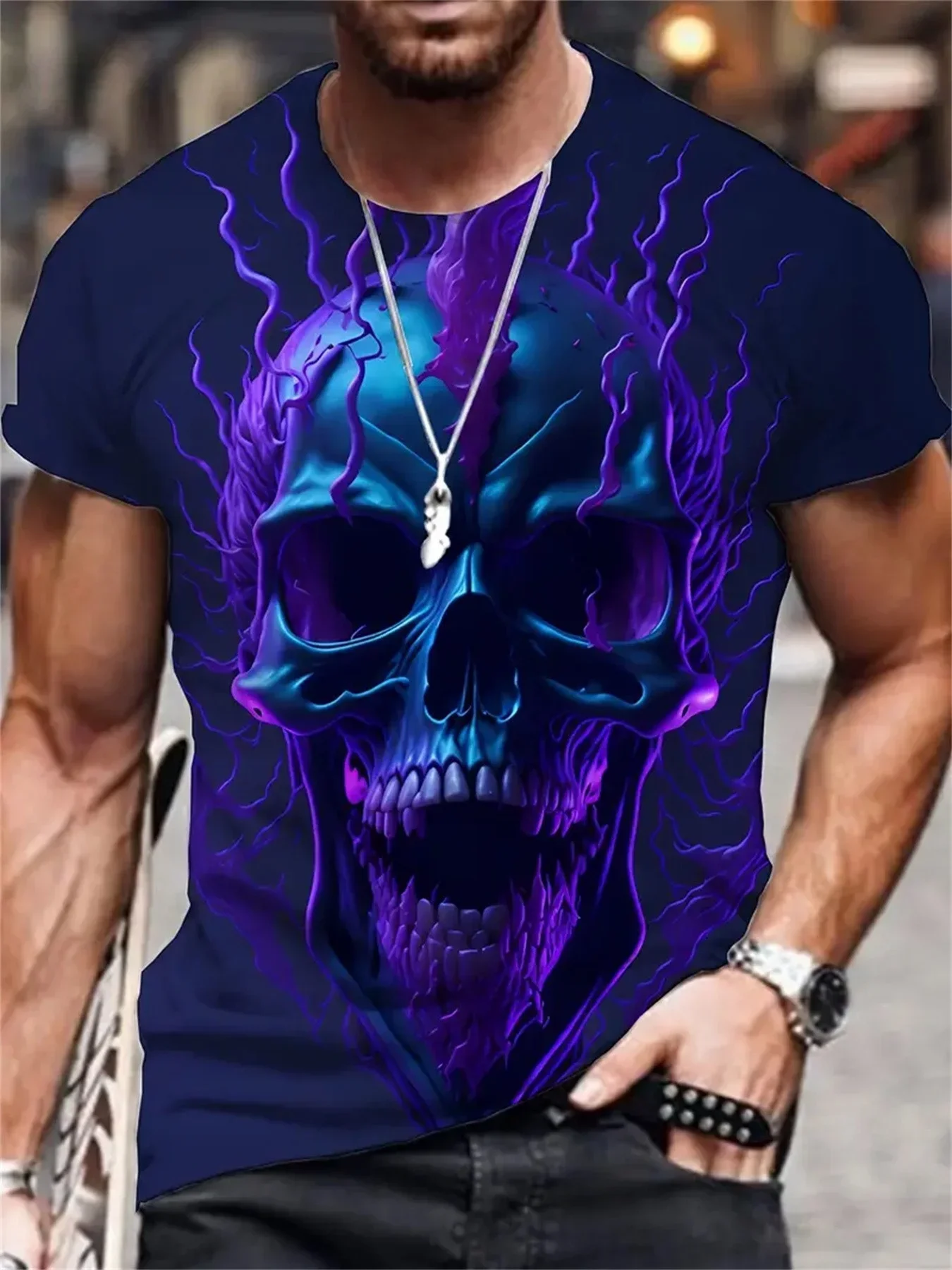 Vintage Skull Men's T-Shirt Summer Short Sleeve Fashion Clothing Skull Print T-Shirts O-Neck Oversized d T-Shirt Top Man T Shirt