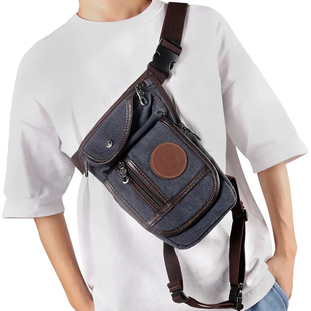 New Men's crossbody bag multifunctional sports European American retro outdoor travel waist bag motorcycle riding canvas leg bag