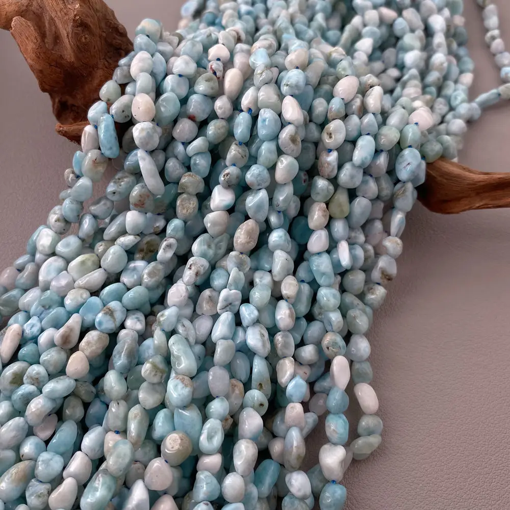 5 Strands Natural 5x6mm Blue Larimar Beads Freeform Nuggets Gorgeous Blue Gemstone