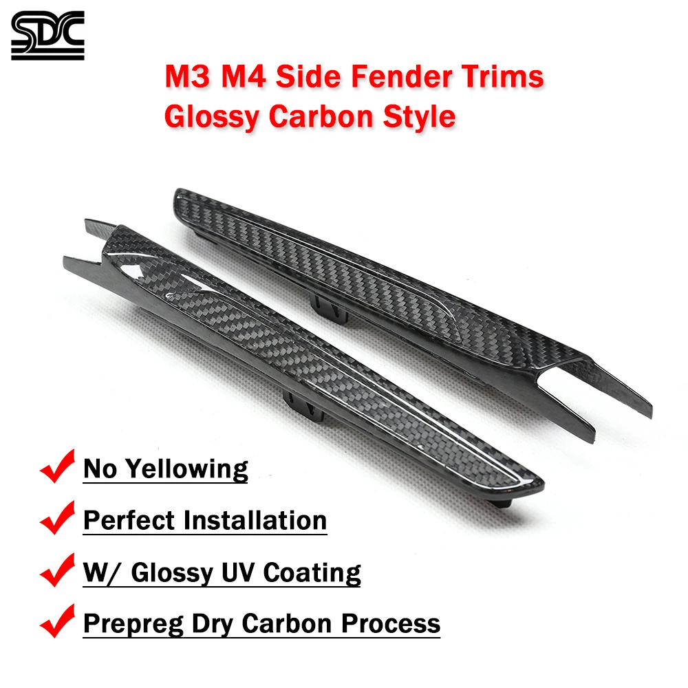 حقيقي الجاف الكربون الجانب الحاجز الزخارف استبدال لسيارات BMW M3 F80 M4 F82 F83 2014-2018 المنافسة الجبهة الحاجز غطاء إطاري 2 قطعة/المجموعة #3