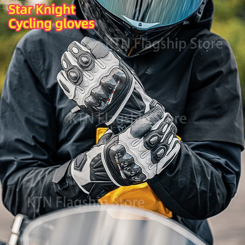 Leather motorcycle Star Rider Men's windproof motorcycle gloves Gloves touch screen long version dirt bike racing