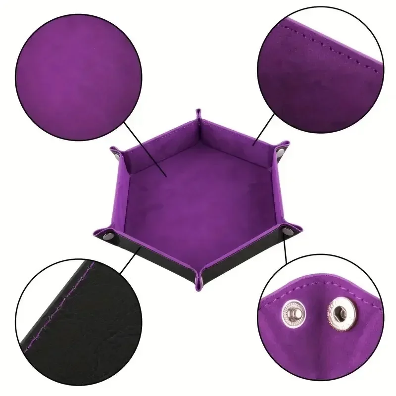 20PCS Folding Hexagonal Dice Game Storage Tray PU Leather Cushion Support Double sided Thick Office Supplies Storage Tool