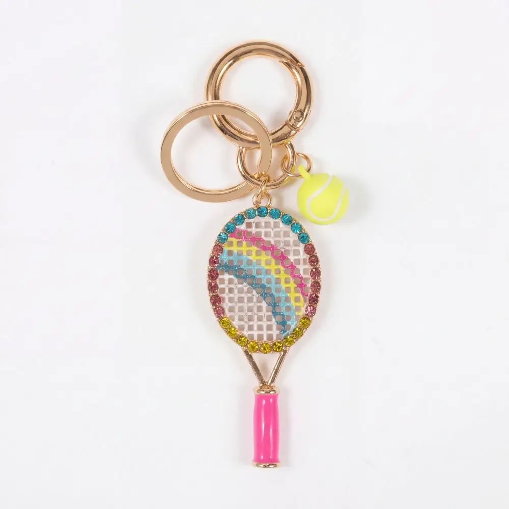 Funny Tennis Enthusiasts Tennis Racket Keychain Alloy Inlaid Rhinestone Bag Charm DIY Sports Style Bag Pendant Women