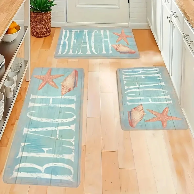 

1pc Starfish Conch kitchen carpet, non-slip machine washable flannel floor mat, suitable for hallway door kitchen