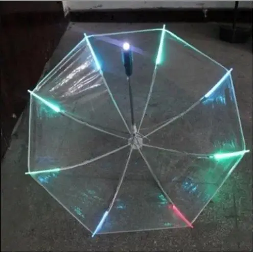 2024 Creative New Hot Fashion Cool Umbrella With LED Features 8 Rib Light Transparent With Flashlight Handle Umbrellas