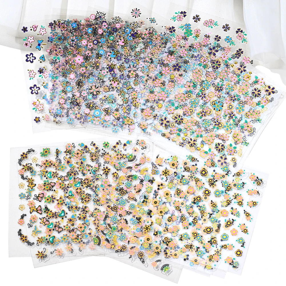 30Pcs Set Bronzing Butterfly Nail Sticker Metal-Gold Flower Nail Art Sticker Decal Self-Adhesive 30 Blue Stickers Cherry Blossom