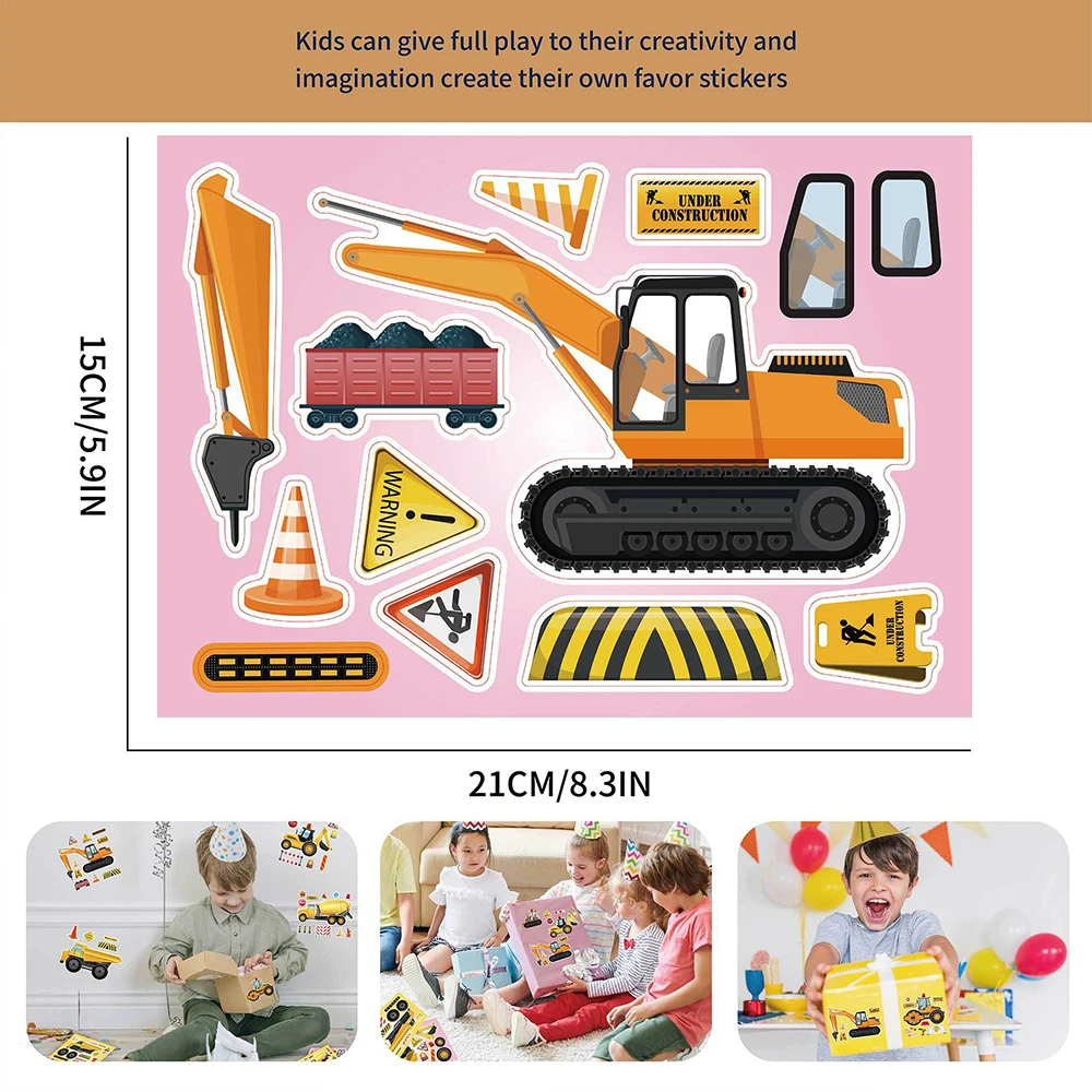 8/16Sheets Children DIY Puzzle Stickers Engineering Truck Make a Face Jigsaw Assemble Game For Kids Baby Funny Toys Party Favor