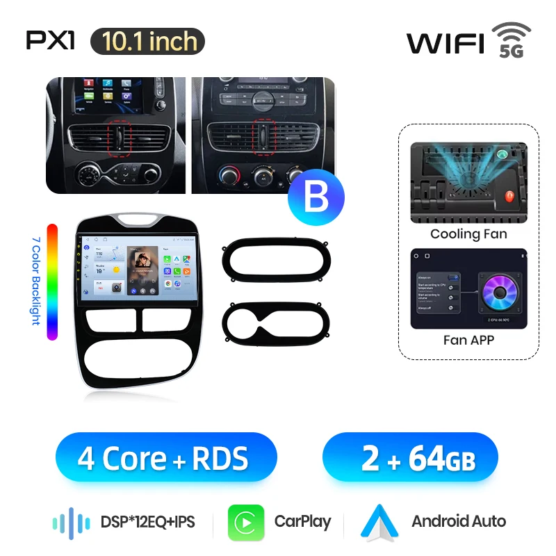 AWESAFE 10 inch Android autoradio voor Renault Clio 4 2012-2019, draadloze CarPlay, GPS-navigatie, 4G CAN-BUS, plug-and-play, DSP, BT