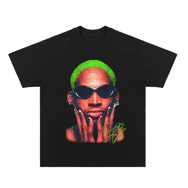 

2025 Summer American men's classic retro basketball sports print fun pure cotton casual short-sleeved T-shirt couple's top