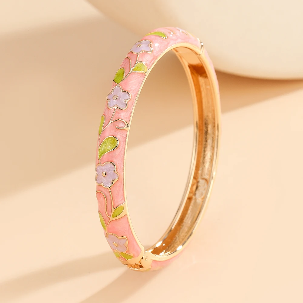 

Fashion style gold plated flower pattern enamel cloisonne bracelet bangle jewelry gift item for girls women