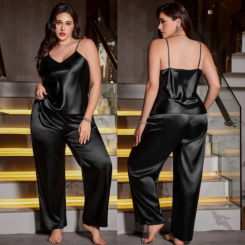 

Новинка! Комплект женской атласной пижамы больших размеров (до 5XL): сексуальная ночная сорочка и шорты (2 предмета) для лета.