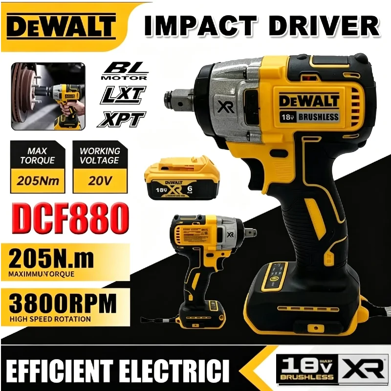 

Беспроводной бесщеточный ударный гайковерт DEWALT DCF880, 3250 об/мин, 205 Н·м, с LED-подсветкой, 20В, для домашнего использования