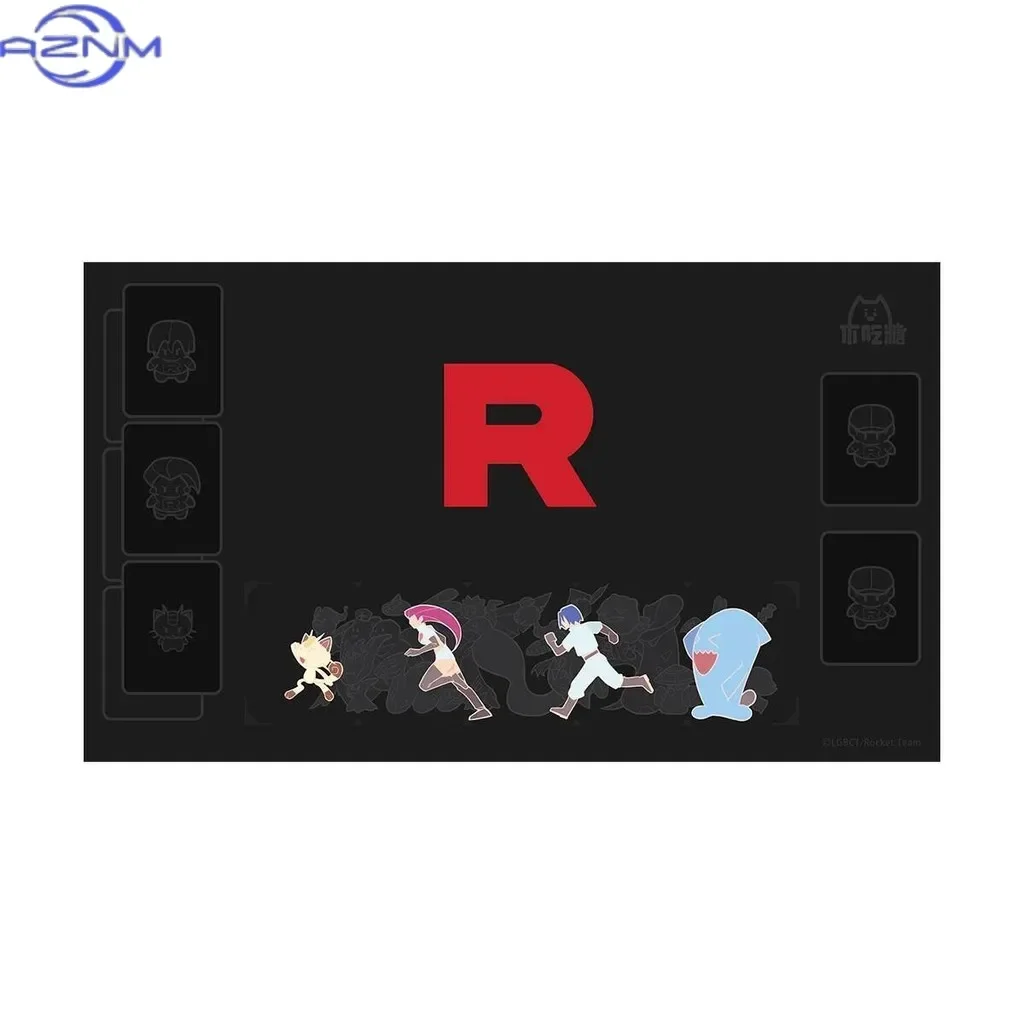 Black Team Rocket Red R Logo Pokemon Trading Card Game Playmat Mouse Pad, Tabletop Card Battle Mat