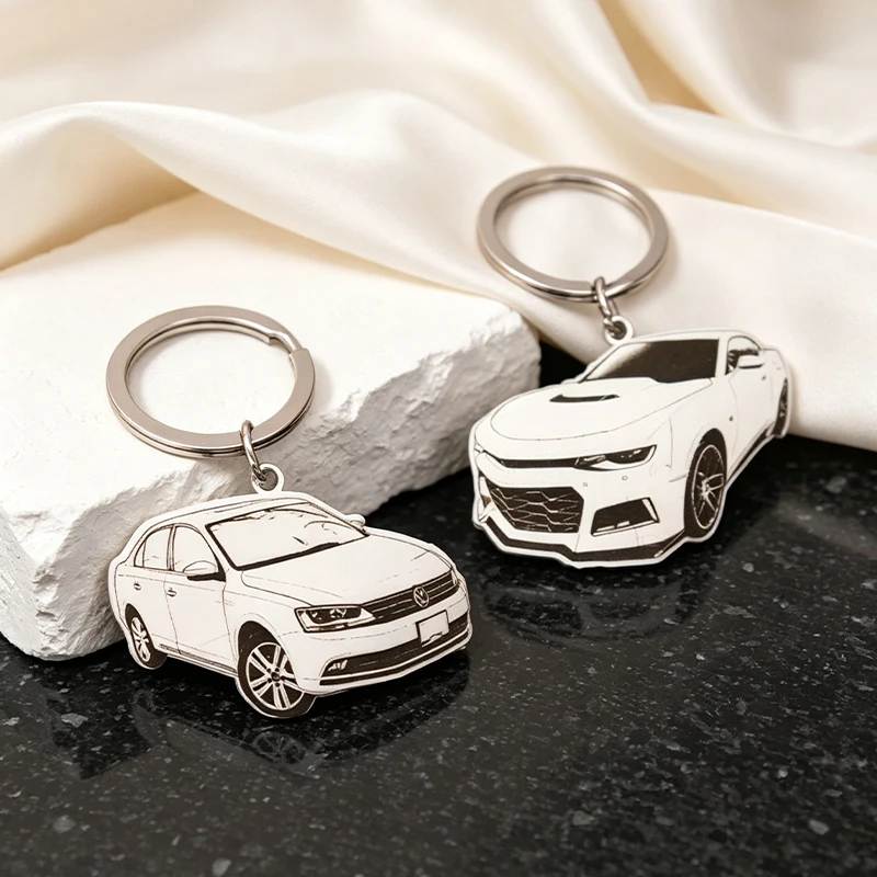Custom Vehicle Image Keychain Laser Etched Car Motorcycle Photo Ornament Stainless Steel Keepsake Accessory Charm Gift