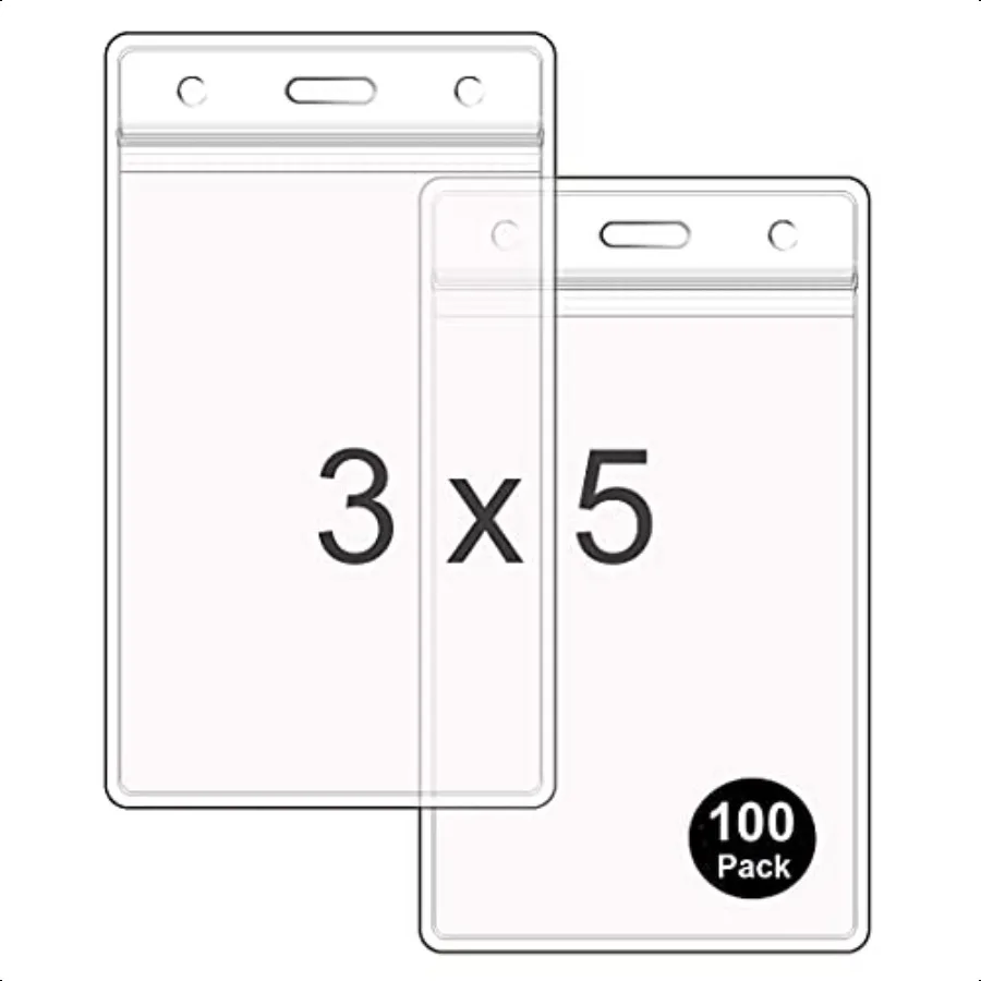 

WTQ Large ID Badge Holders Fit 3x5 Insert 100 Pack Sealable Clear Plastic Name Tag Holders Vertical Hanging Card Holder with Zi