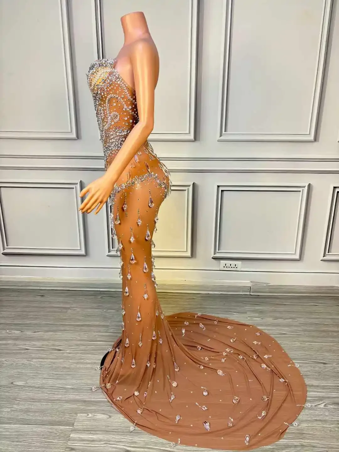 فستان بطول الأرض بدون ظهر من حجر الراين اللامع للنساء لأعياد الميلاد والسهرات والحفلات الراقصة والزفاف أنيق للاحتفال بملابس مسرح الكرنفال #6