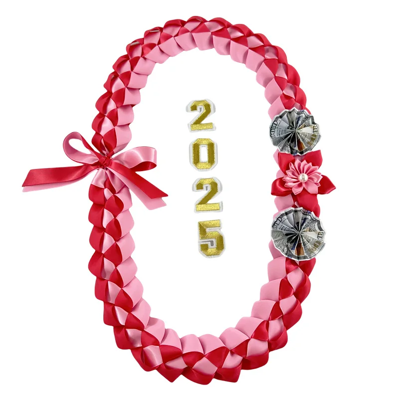 2025 hand woven ribbon lei, embellished with USD pattern flowers suitable for student graduation ceremonies or parties