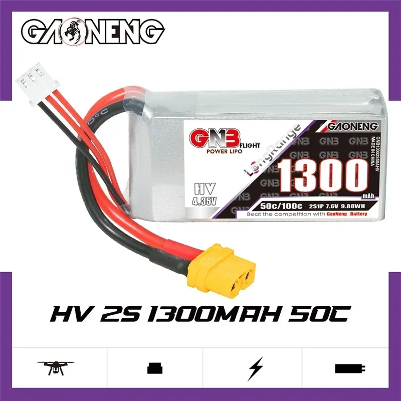 GNB 2S/3S/4S/6S 1300mAh 50C يبو بطارية لآلة Culvert نماذج RC خفيفة الوزن FPV سباق بطارية توصيل خارجي مع XT60 التوصيل