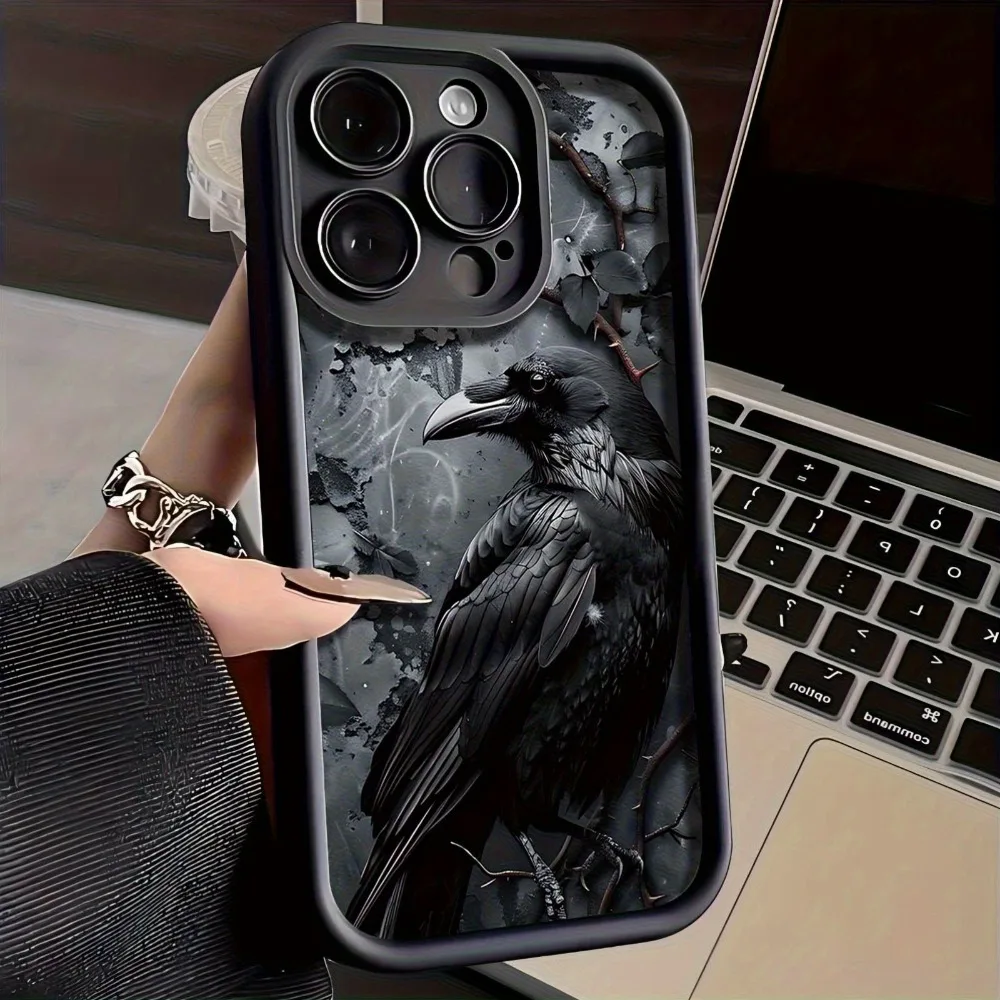 

Black crow pattern phone case suitable for iPhone 17 16 15 14 13 12 11 Pro/Max/Plus anti drop and shockproof back cover
