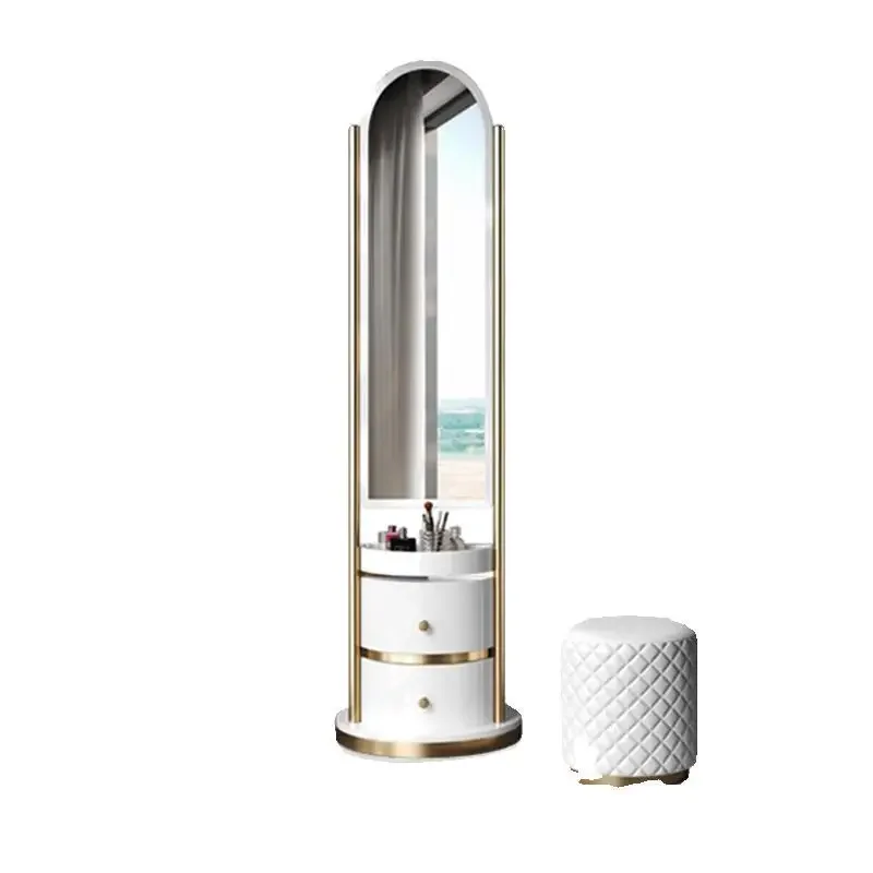 

Full-length mirror full-body floor coat rack integrated household round makeup mirror