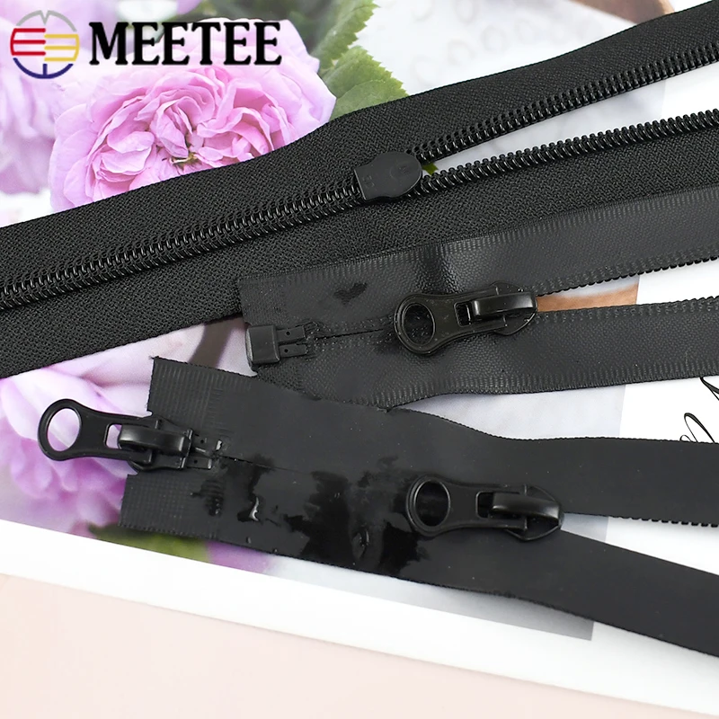 Meetee 2Pcs 60-100cm 5# Waterproof Nylon Zipper Double/Single Sliders Bag Clothing Invisible Zips Repair DIY Sewing Accessories