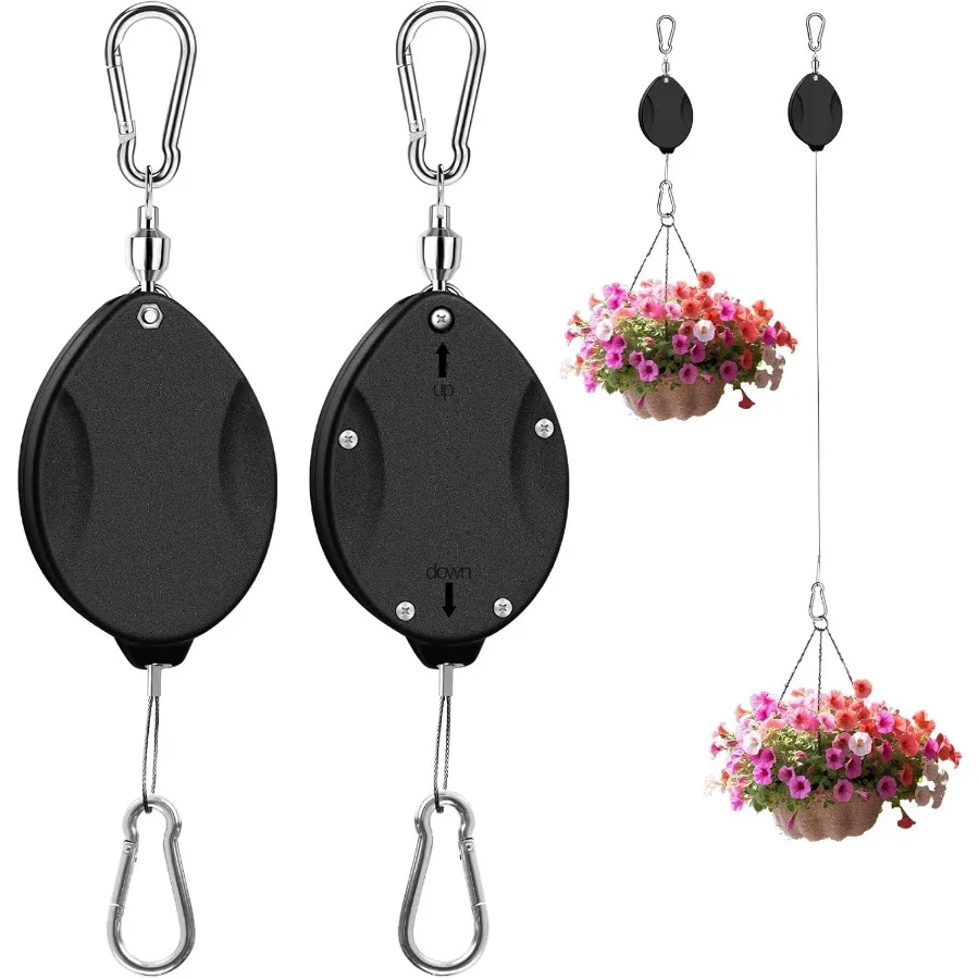 

2025Upgraded 2Pcs Heavy Duty Retractable Plant Hanger 44lbs Load Auto Lock Adjustable Hook for Hanging Plants Bird Feeders Wind