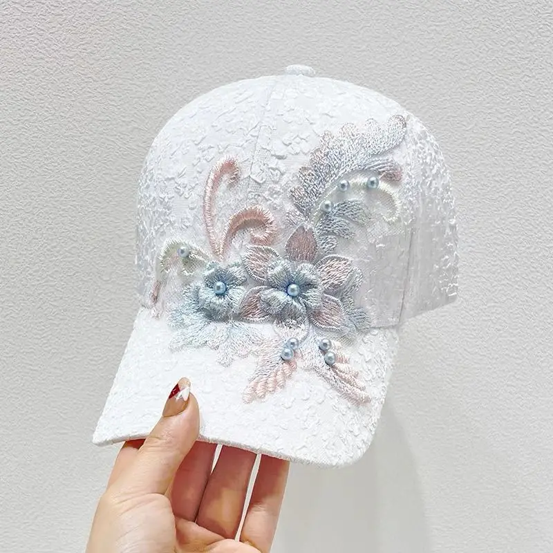 New Baseball Cap Female Korean Version Embroidered Flower Pastoral Cap Spring and Summer Travel Sun Protection Versatile Sun Hat