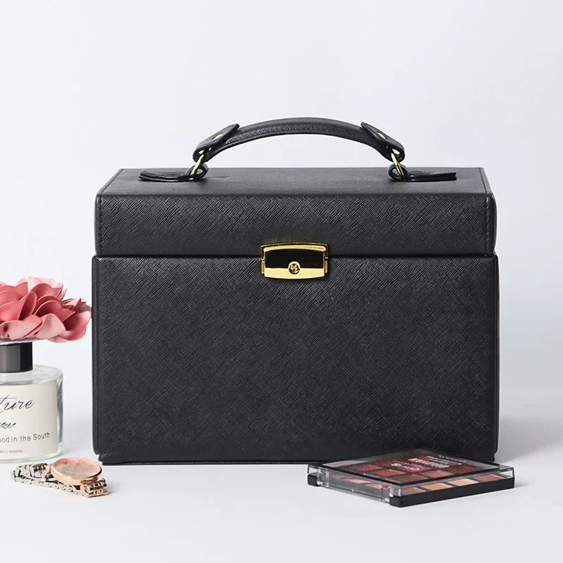 Jewelry box European high-end luxury with lock large capacity Korean princess multi-layer jewelry stud earrings storage box port