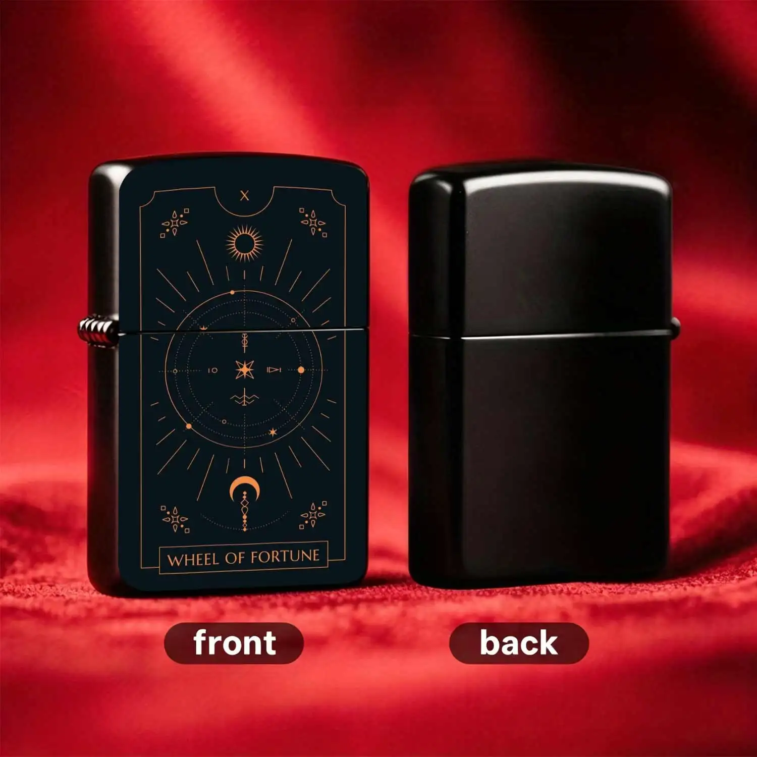 Flip-Top Pocket Metal Windproof  Lighter, Wheel of Fortune Tarot Theme Etched Craft, Retro Texture Portable Design, Practical Ignition Gear for Daily & Outdoor Use, Ideal forand Gift-Giving with Exquisite Niche Style Humor