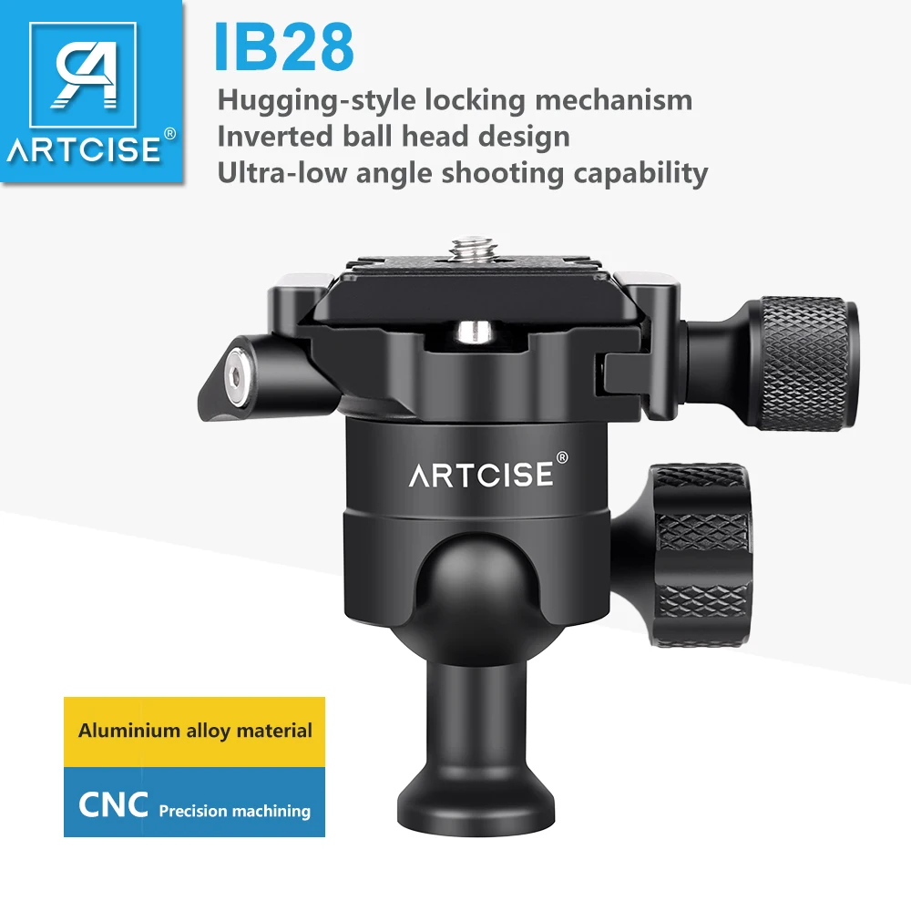 ARTCISE IB28 Mini inverted Ballhead Aluminium 360° Panoramic Gimbal multiple angles change 1/4' thread screw Load 4kg for DSLR