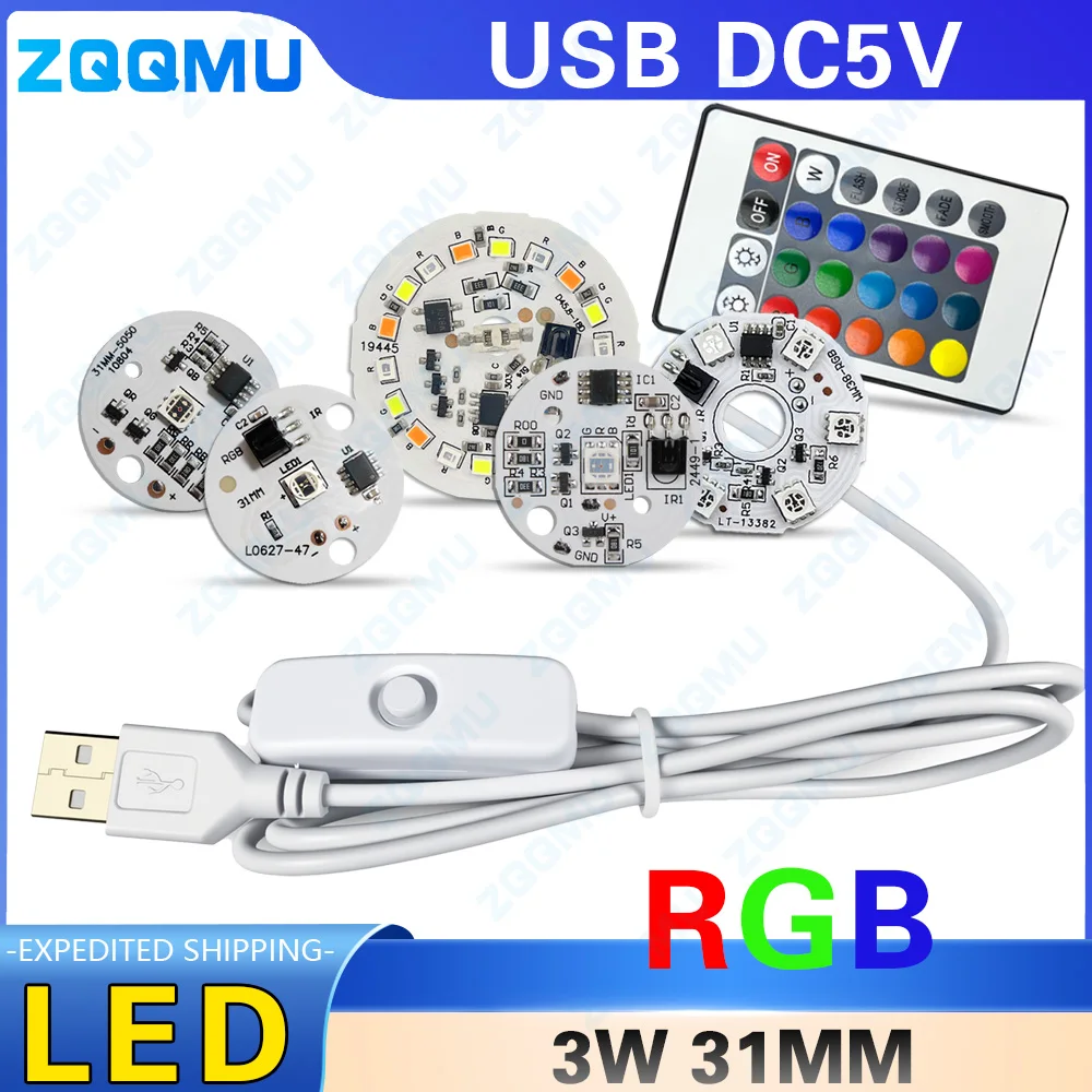 

5V 220V LED Lamp Beads With Remote Control PCB Light Source Board Suitable for DIY Colorful Gradient Round Plate Light Source