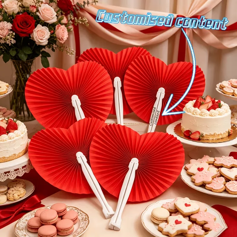 10Pcs/30Pcs/50Pcs/70Pcs Customized Personalized Red Heart Folding Hand Fans, Can Be Laser Engraved with Names and Dates, Customizable Gifts for Weddings and Bridal Showers, Valentine's Day, Wedding and Bachelor Party G