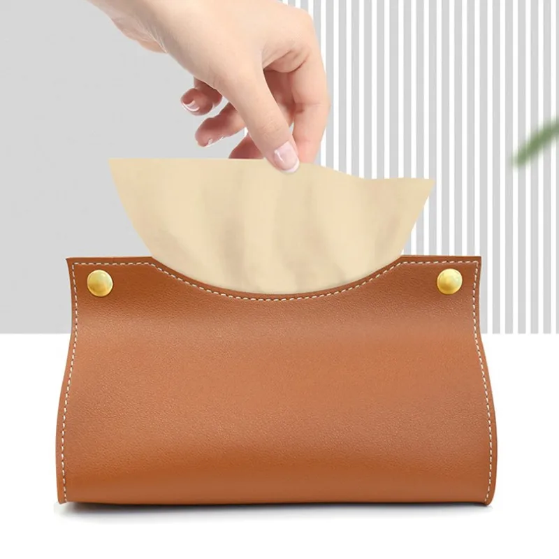 Tissue Box Halter Hause Wohnzimmer Kaffee Tisch Desktop Einfache Serviette Box Küche Lagerung Papier Box PU Leder Organisatoren – Detail 7