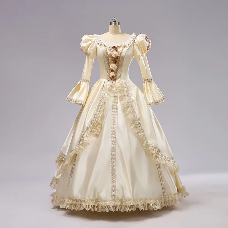 الشمبانيا بأكمام طويلة فستان عتيق من القرون الوسطى نموذج المنصة فستان تنكر الصيف Vestidos Para Gradatia أنيقة الأحداث