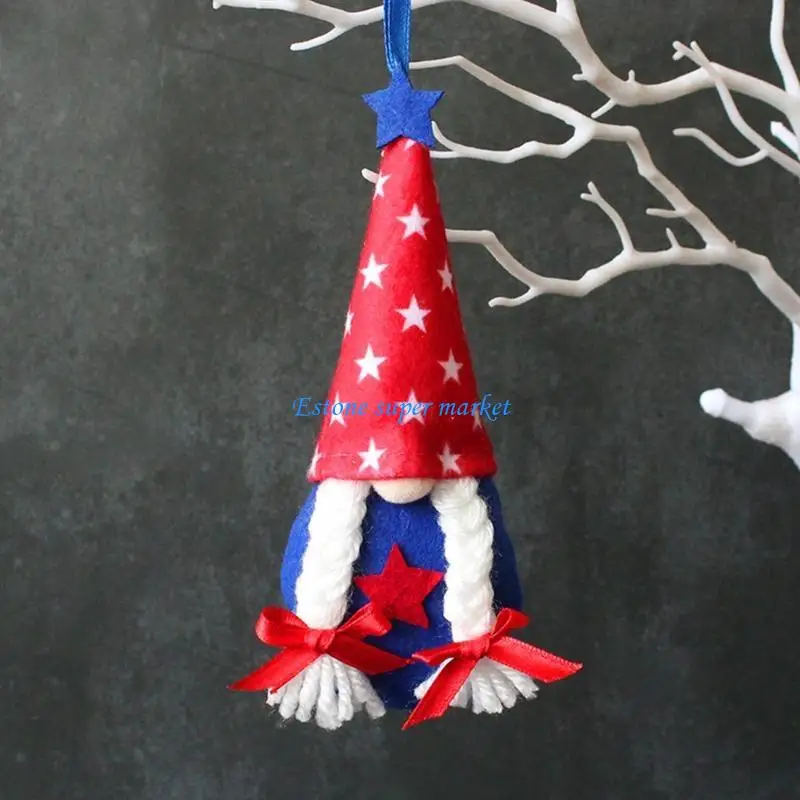 090B Confezione da 8 Gnomi del 4 luglio Ornamenti appesi Patriottico Tomte Peluche Gnomo del Giorno Indipendenza per per il