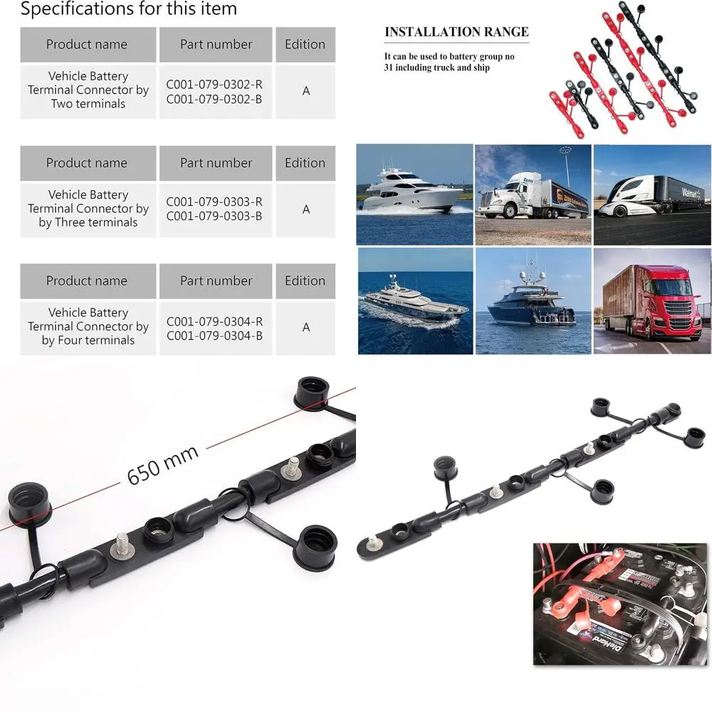كابل بطارية متعدد المجموعة 31 8 بوصة 1/0 4 للشاحنة مارين قارب Yachet RV قافلة محرك قافلة - أسود Negati
