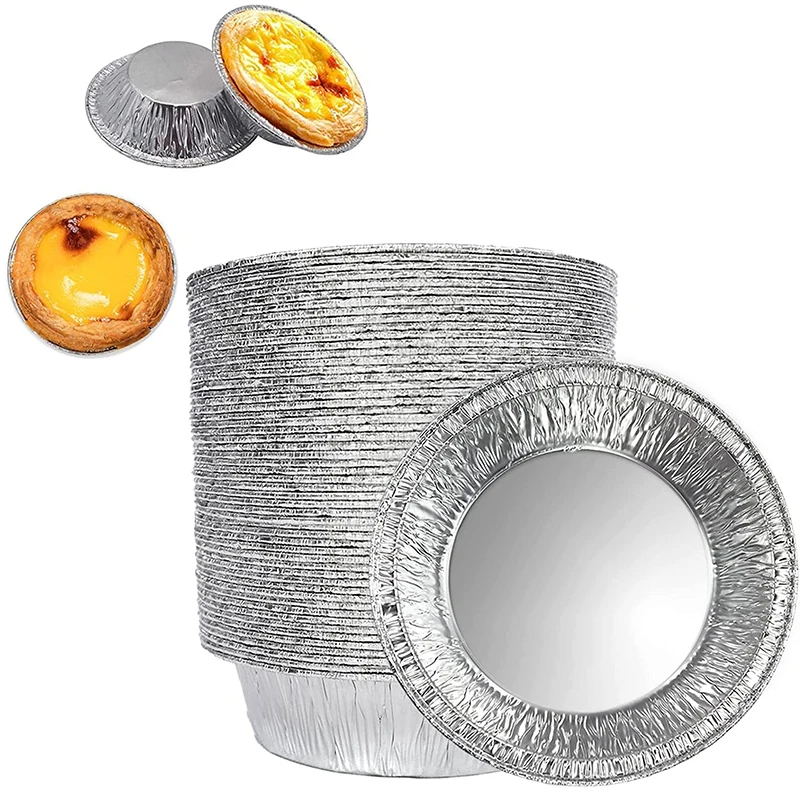 LMETJMA 100Pcs Silver Aluminum Foil Tart Pan Disposable Mini Pie Tins Round Egg Tart Molds Pan Baking Foil Cake Cups JT154