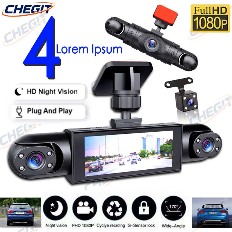 4렌즈 360 °   대시캠 음성 1080P 비디오 레코더 차량용 DVR 녹화 카메라 전방 좌우 후방 자동 4채널 대시캠