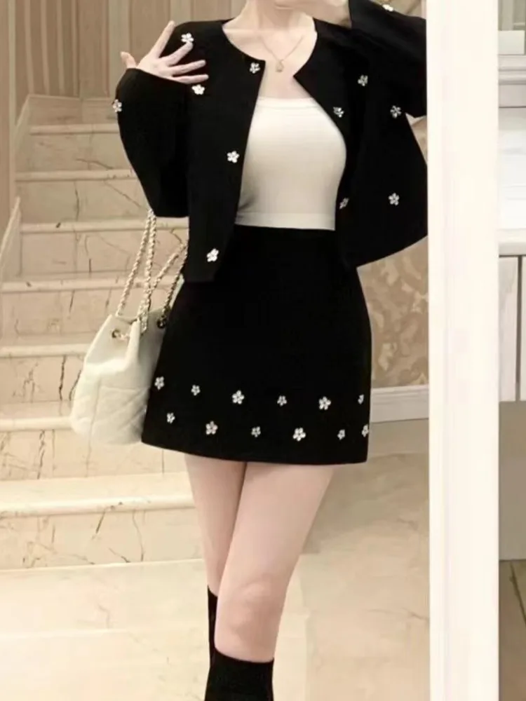 2024 autumn winter  Fashion Two Piece Set For Women coat + short Skirt  2 piece sets women outfit conjuntos femininos elegantes